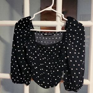 Zara women's Black and white polka dots crop top pre-owned US small
